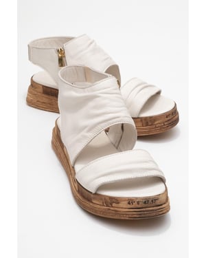Lunas Leer Side-Zip Plat Hak Sandaal