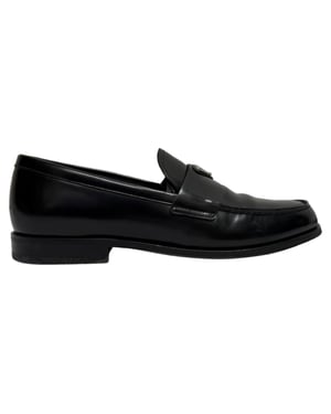 Prada Loafers med Logotypplakett och Borstade Färger i Svart Kalvskinn
