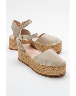 Viba Leren Espadrille Platform Sleehak Sandalen (Dames)