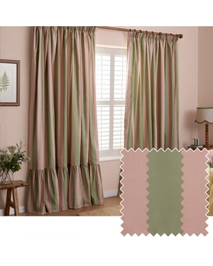 Wylder Birdie Stripe Fully Lined Ruffle Pencil Pleat Curtain Pair