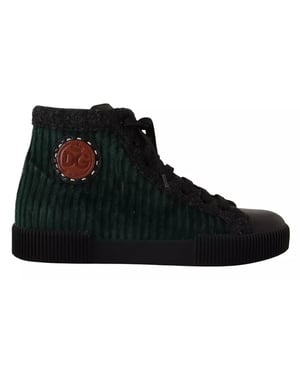 Dolce & Gabbana Groene Corduroy Hoge Sneakers Heren Casual Schoenen