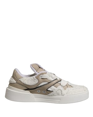 Dolce & Gabbana Witte Beige Nep-Shearling Lage Sneakers Schoenen