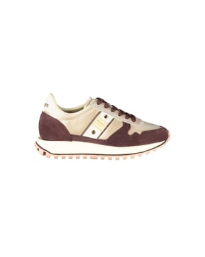 Blauer Beige Leren Dames Sneakers