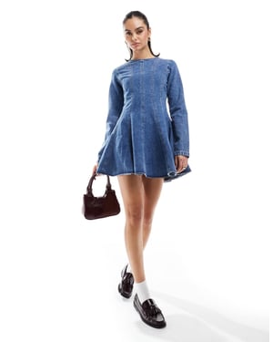 ASOS DESIGN denim seamed mini dress in blue