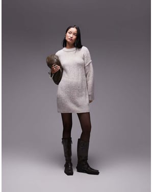Topshop knitted fluffy rib oversized crew jumper in oat