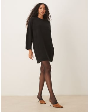 ASOS DESIGN crew neck mini dress with wide cuff in black