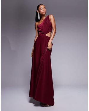 ASOS DESIGN satin twist strap cut out maxi dress in burgundy