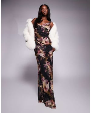 ASOS DESIGN strappy maxi dress with seam detailing in dark moody floral print