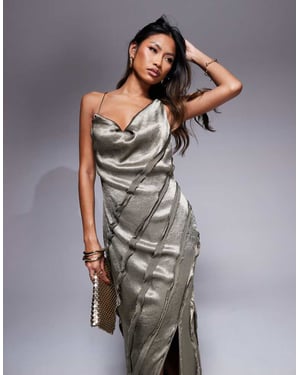 ASOS DESIGN cowl panelled satin maxi dress in mink