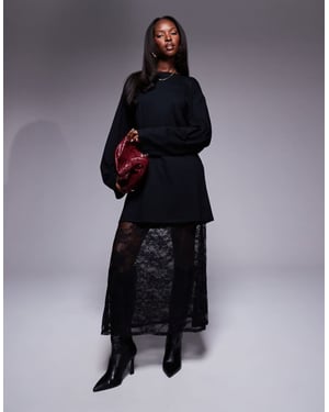 ASOS DESIGN 2 in 1 T-shirt with lace midi dress skirt - BLACK