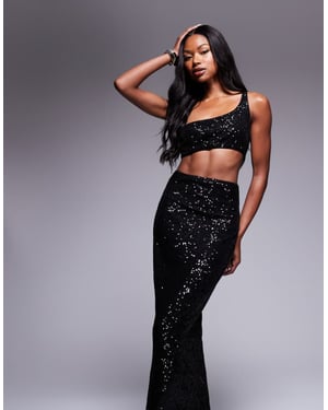 ASOS DESIGN sequin one shoulder faux-ord midi dress in black