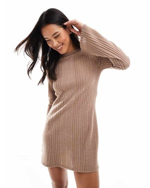 Miss Selfridge brushed rib flare long sleeve mini dress