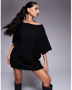 ASOS DESIGN sparkly T shirt mini dress in black