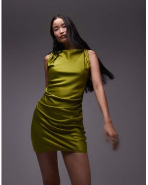 Topshop twist shoulder slip mini dress in olive