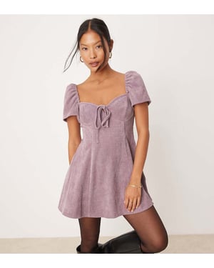 ASOS DESIGN Petite angel sleeve cord tee dress in mauve