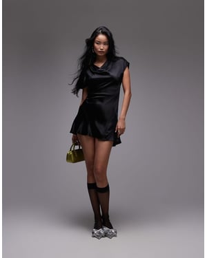 Topshop ruched side grown on shoulder mini dress black