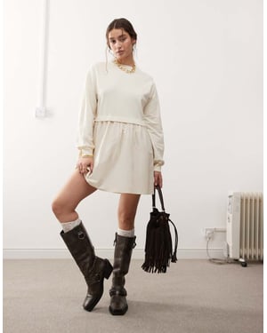 Miss Selfridge poplin and jersey mix smock dress in buttermilk
