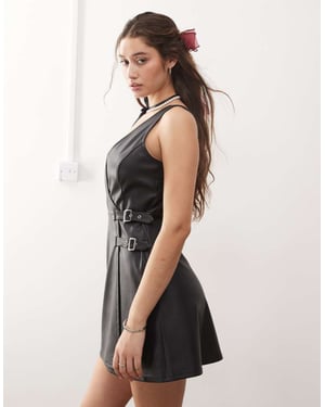Miss Selfridge faux leather pinny dress