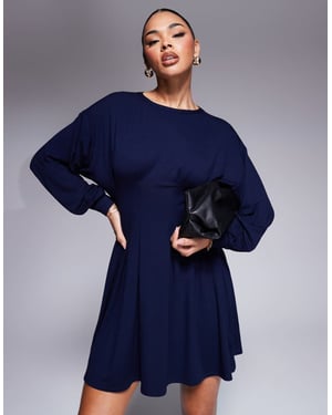 ASOS DESIGN waisted sweat mini dress in navy