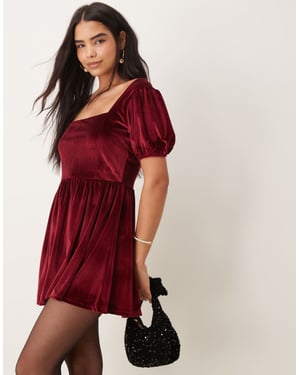 ASOS DESIGN velvet corset seam detail mini dress in burgundy