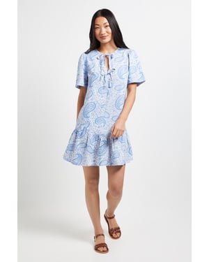 Petite Paisley Tie Detail Drop Hem Printed Mini Dress