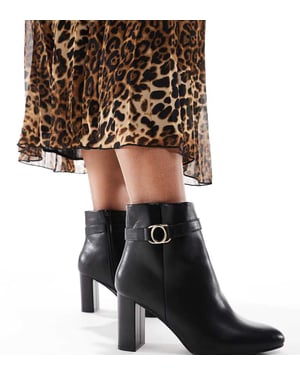 Yours strap detail block ankle boots in black
