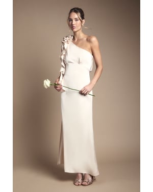 Corsage One Shoulder Maxi Bridesmaid Dress