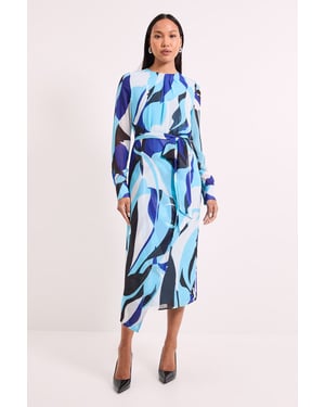 Abstract Belted Workwear Midi Dress