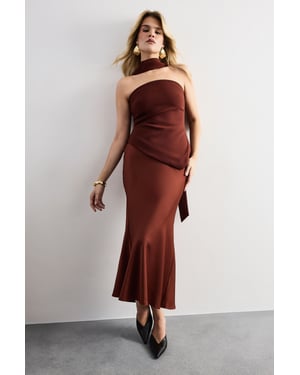 Strapless Structured Bodice Satin Midi Dress