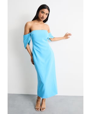 Stretch Crepe Bardot Column Midi Dress