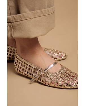 Alex Faux Leather Woven Mary-Jane Ballet Pumps