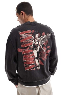 ASOS DESIGN unisex Relaxed license sweatshirt with Nirvana prints in washed black