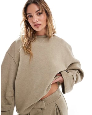 ASOS DESIGN oversized sweat with ruched sleeve detail in khaki marl
