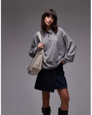Topshop premium rib polo top in grey