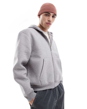 ASOS DESIGN heavyweight relaxed boxy zip through hoodie in scuba-style fabric in grey