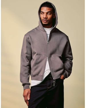 ASOS DESIGN premium heavyweight boxy oversized zip through hoodie 400gsm in light brown