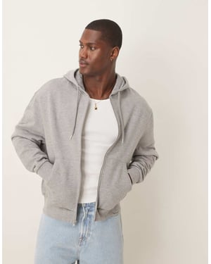 ASOS DESIGN essentials boxy relaxed zip through hoodie in grey marl