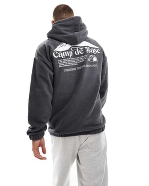 ONLY & SONS oversized fleece hoodie with base camp back print in grey