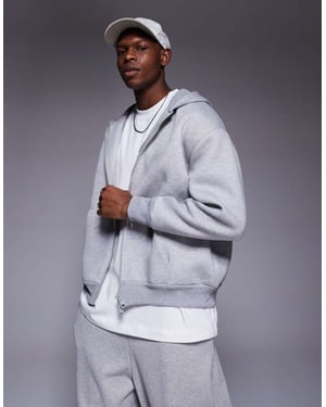 ASOS DESIGN heavyweight relaxed hoodie with zip in scuba-style fabric in grey marl
