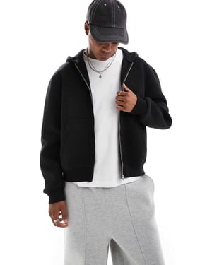ASOS DESIGN heavyweight relaxed boxy zip through hoodie in scuba-style fabric in black