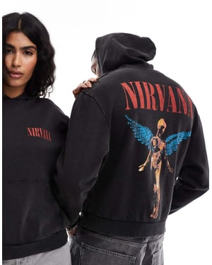 ASOS DESIGN unisex Relaxed hoodie with Nirvana prints in washed black