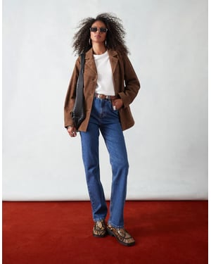 ASOS DESIGN high rise slim straight jean in bright mid blue