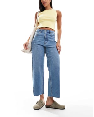 Pacsun hepburn low rise distressed baggy jeans in mid wash blue