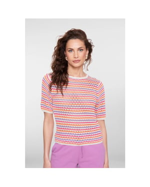 Geisha 64088-70 718 pullover multi col stripe s/sl ecru/purple/orange/cyclame