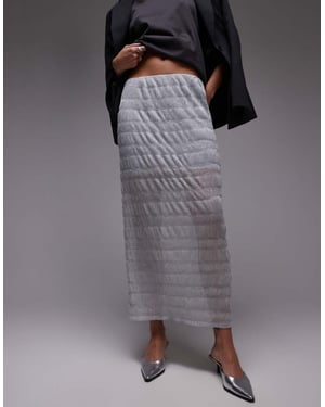 Topshop sheer crinkle midi skirt in silver