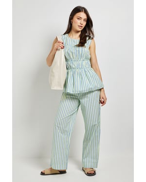 Stripe Elasticated Waist Wide Leg Printed Trouser