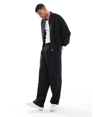 ASOS DESIGN smart co-ord wide leg cargo trousers in black