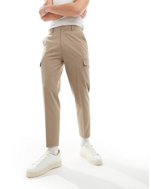 ASOS DESIGN smart tapered trouser with cargo pockets in stone