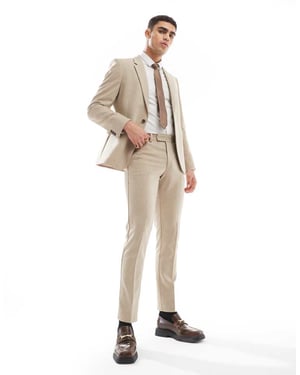 ASOS DESIGN skinny suit trousers with wool in camel barleyweave