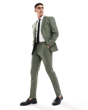 ASOS DESIGN slim suit trousers in forest green oxford texture